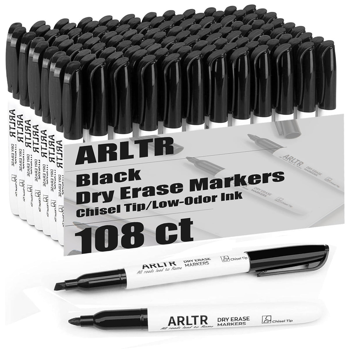 ARLTR Dry Erase Marker Bulk Set, 108 Count, Black and White, Chisel Tip, Low Odor, For Office Use