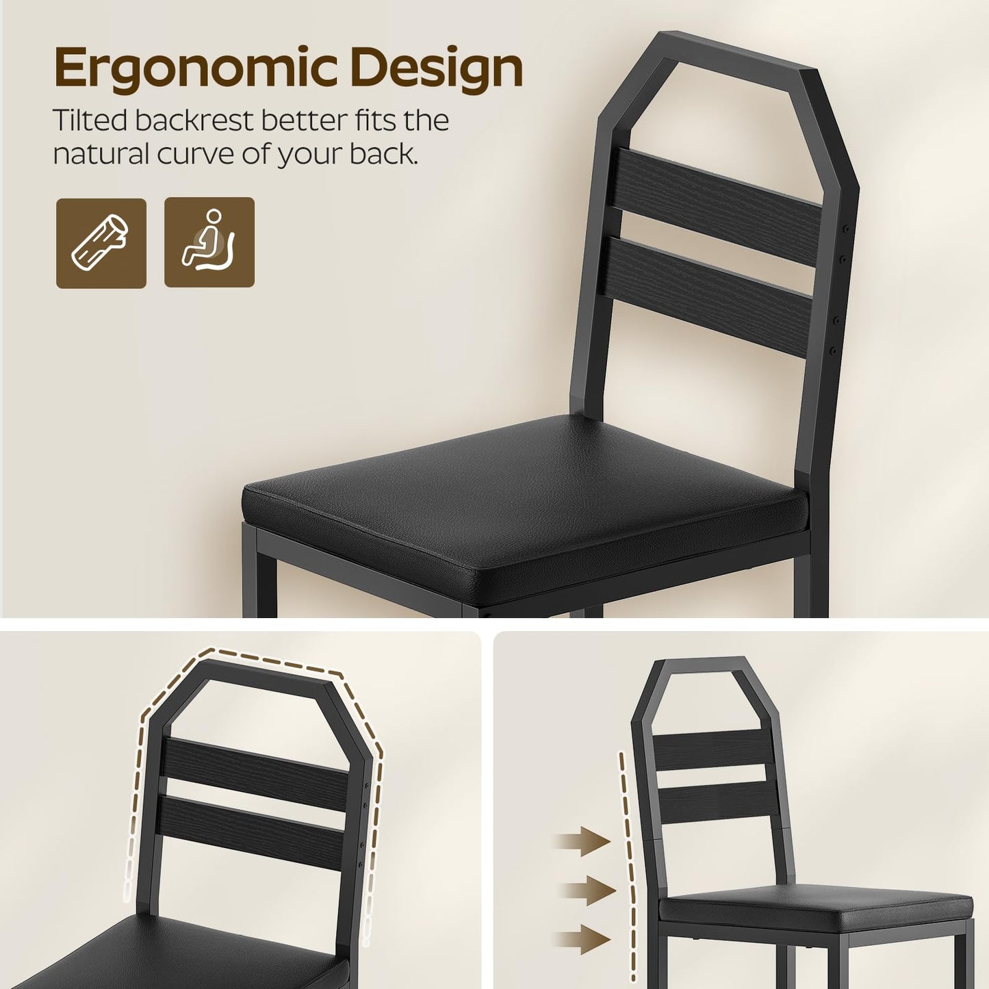 YATINEY Dining Chairs, Kitchen Chairs with Back Support, Upholstered Seat and Metal Legs, for Kitchen, Living Room, Black CY02L4BB