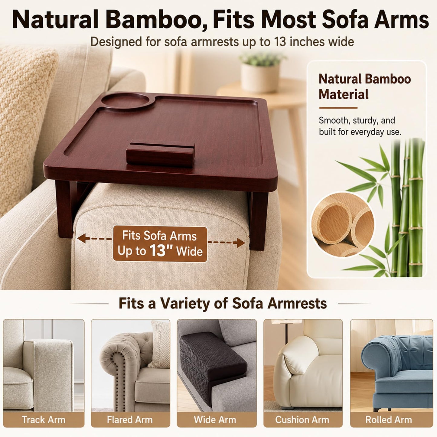 Couch Trays & Sofa Armrest Table - Multi-Functional Arm Trayes for Couch, Perfect Sofa Arm Tray Table for Snacks & Drinks