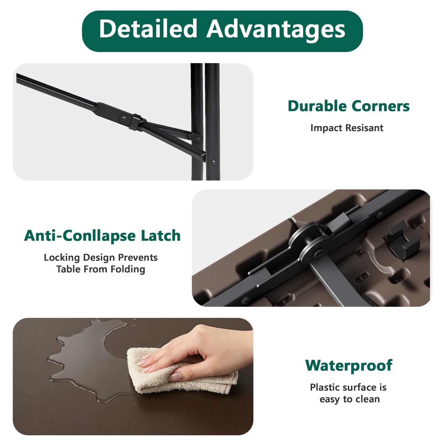 MAKE CHANGES Folding Table 5FT Heavy Duty Plastic Table with Handle, Foldable&Portable, Fold-in-Half Utility Tables for Outdoor, Dining, Wedding, Events, Indoor, Picnic, Camping, Party, Brown