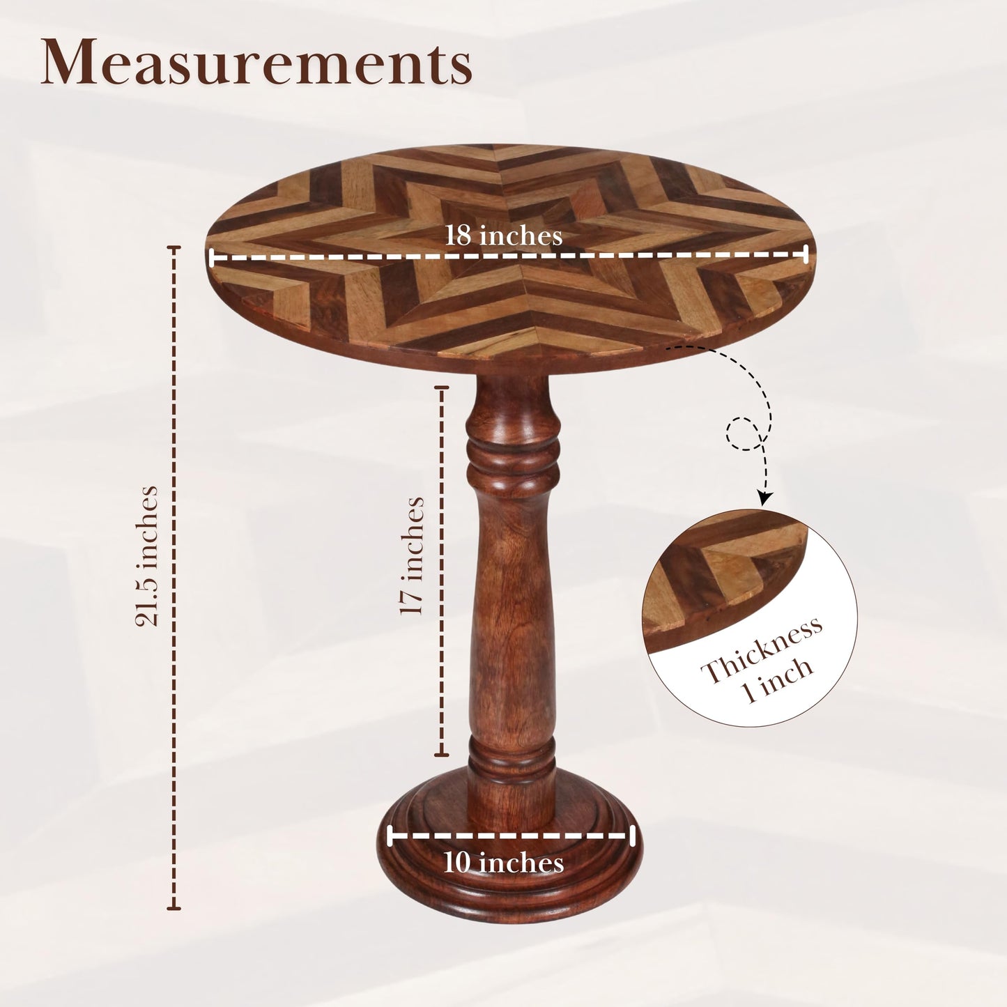 The Wooden Town Handcrafted Round Coffee Table for Living Room – 18x21.5 Inch Wooden End Table, Side Table, Accent Table – Solid Wood Small Table with Pillar Joint Design – Natural Finish