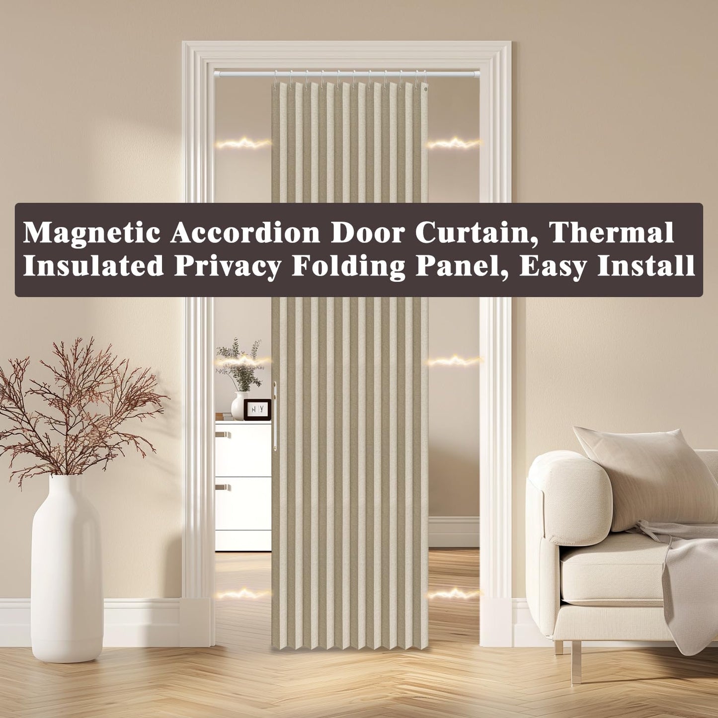 AJAZZ 100% Blackout Folding Door Accordion Door Closet Doors Curtain Invisible Applicable Bedroom Room Living Room Doorway （Cream Yellow 72" W x 78" L 1 Panel