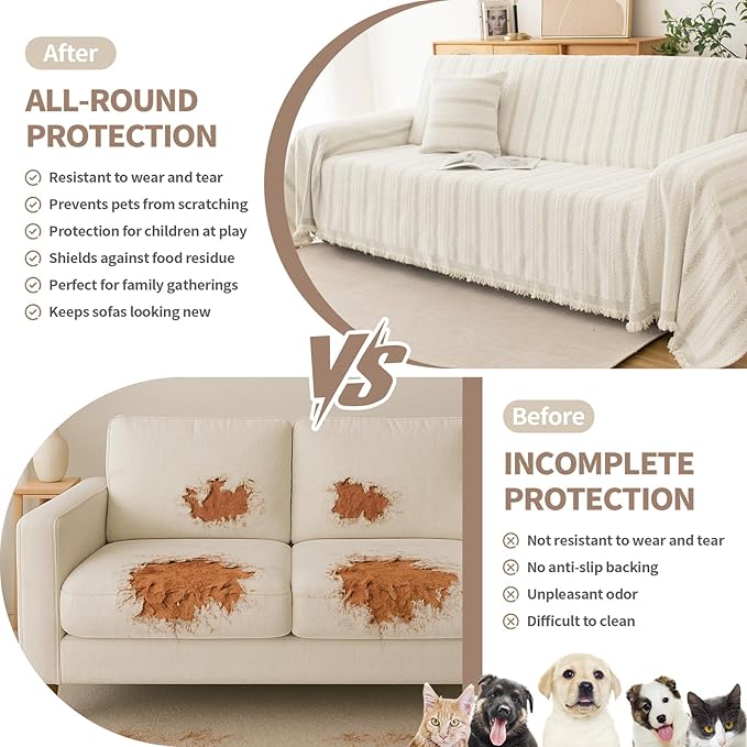 Couch Cover for Dogs, Boho Sofa Covers for 3 Cushion Couch, Chenille Sofa