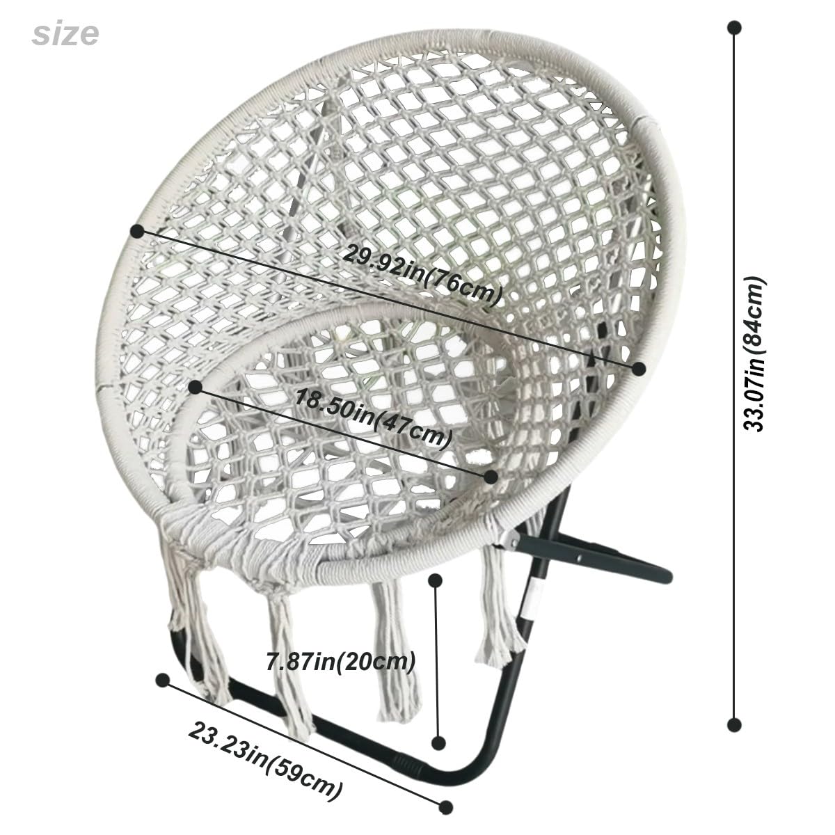 HI SUYI Folding Macrame Saucer Moon Chair Rope Cozy Lounger Chair Oversized for Bedroom Indoor Outdoor Home Patio Porch Deck Yard Garden