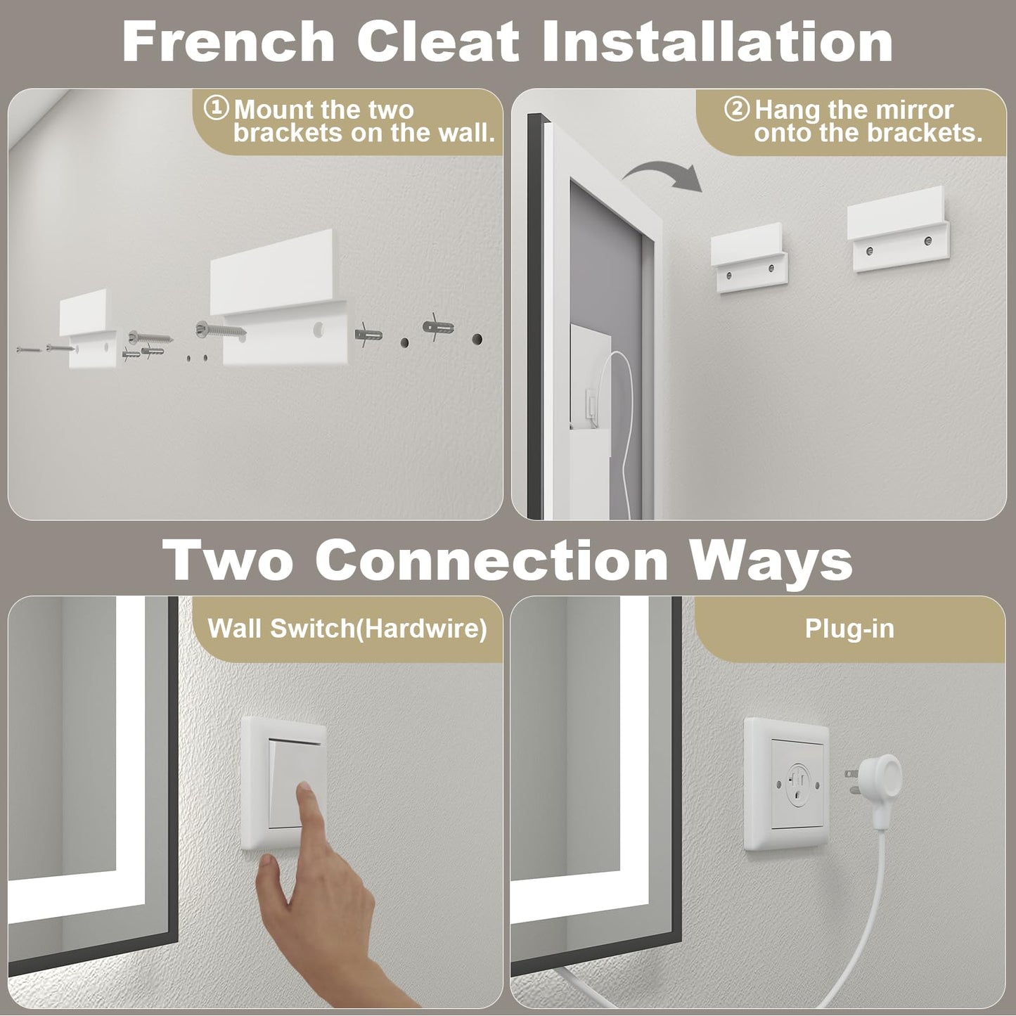 OKPAL 30x36 Framed LED Bathroom Mirror, Black Lighted Mirrors for Bathroom Wall, Front and Backlit LED Vanity Mirror, Dimmable, Anti-Fog, Memory, Shatterproof, Horizontal/Vertical