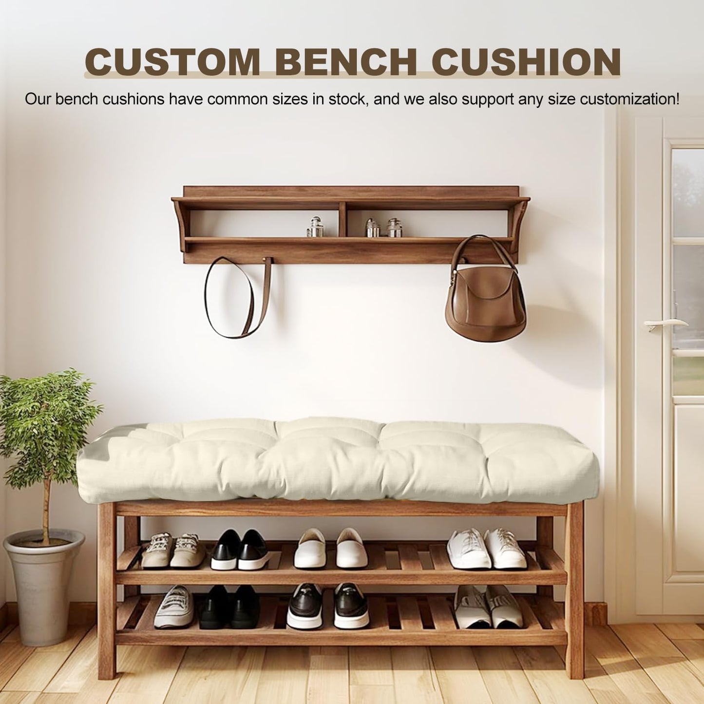 ThinMay Bench Cushion 47 inches,Indoor/Outdoor Non-Slip Tufted Cushions, Premium Waterproof Linen, Soft Piano Sofa Cushions, High-Density Memory Foam(Light Beige-47x19x4in)