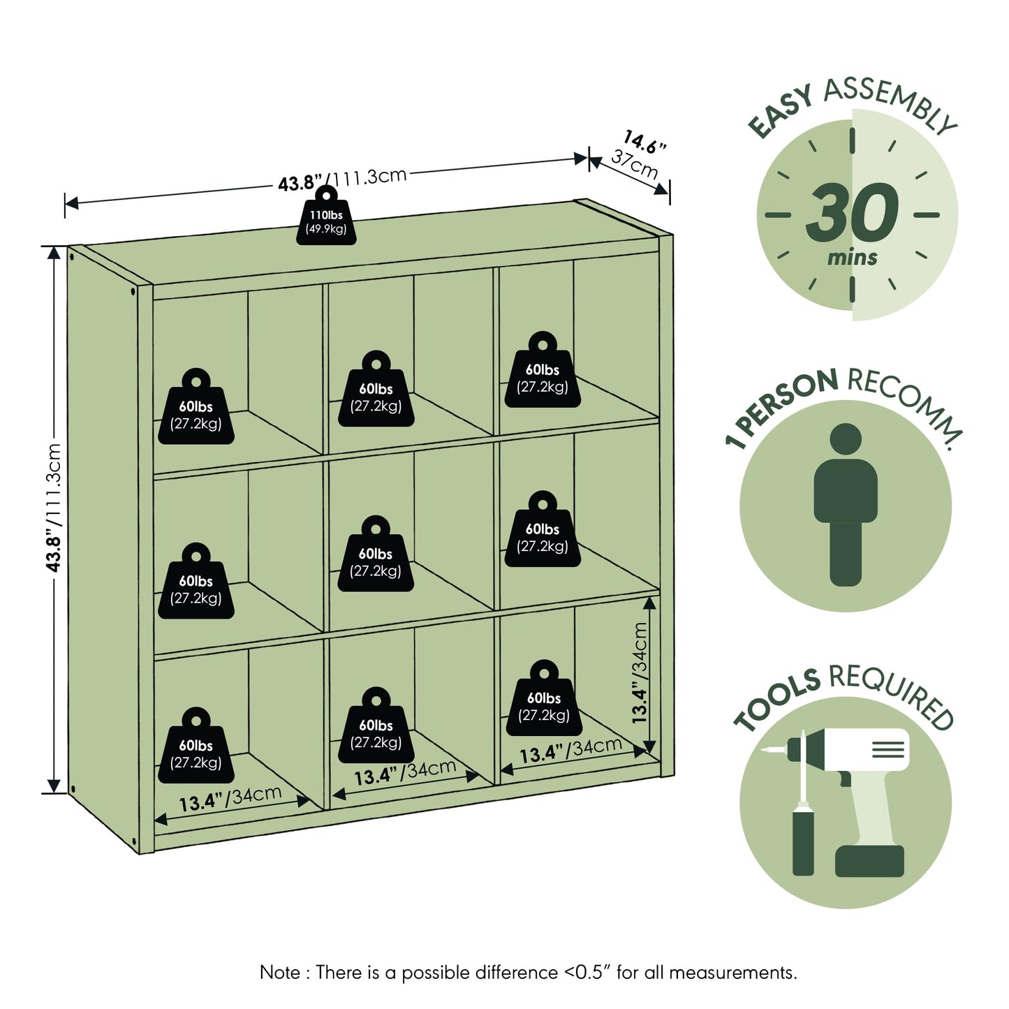 Furinno Cubicle Open Back Decorative Cube Storage Organizer, 9-Cube, Light Grey
