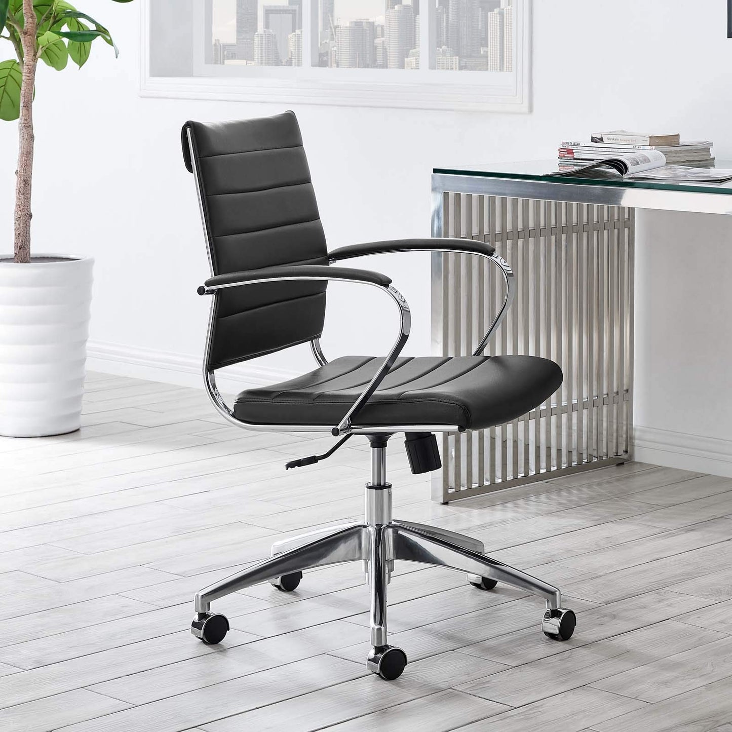 Modway Jive Ribbed, Mid Back Office Chair, Black