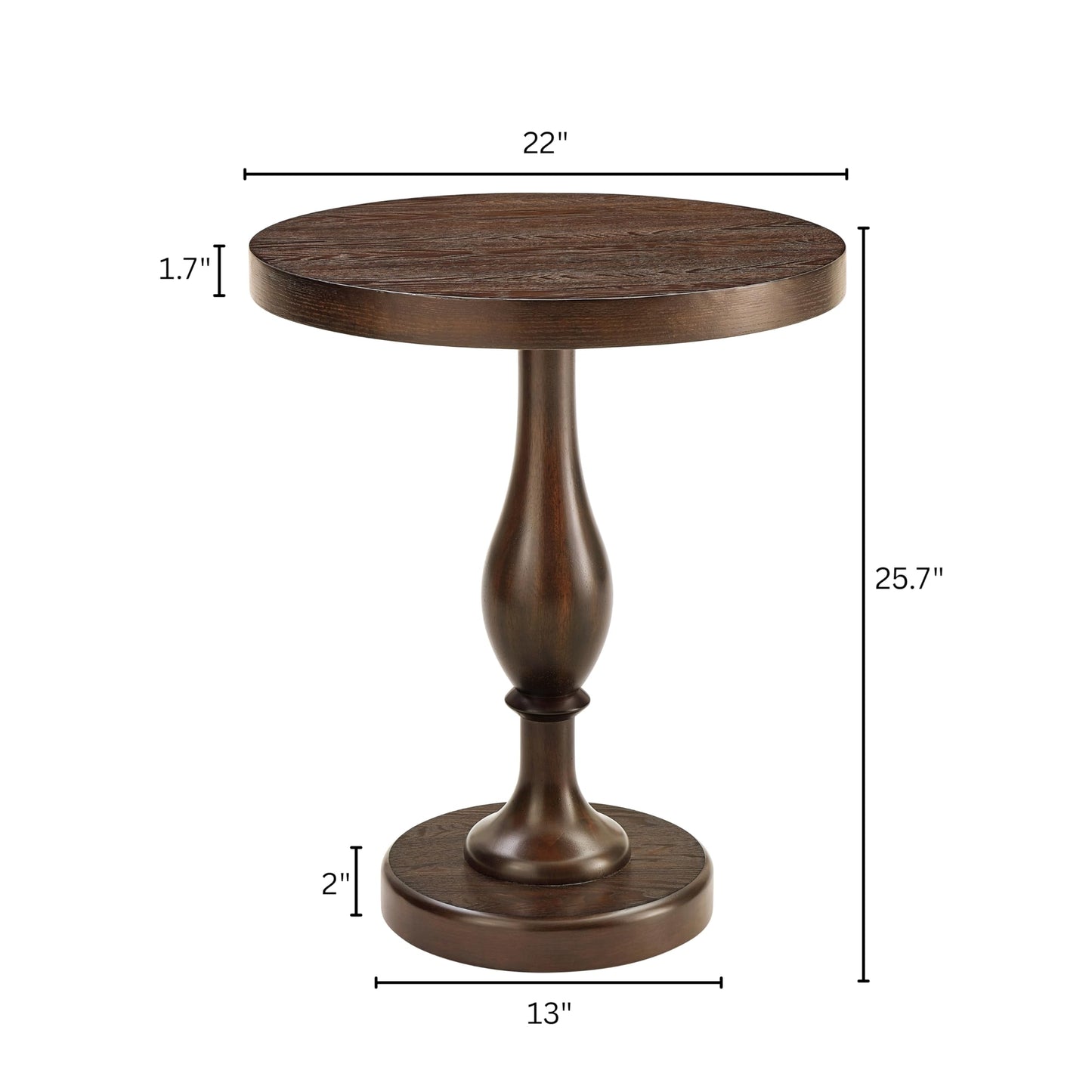 Roundhill Furniture Solmere 22" Round Wood Pedestal End Table, Espresso