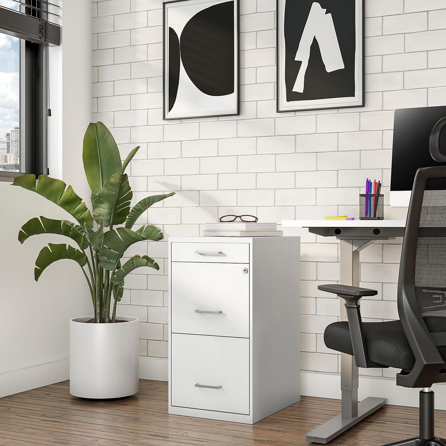 Staples 3-Drawer Vertical File Cabinet, Letter Size Documents, Lockable & Mobile, 18.9" D x 14.3" W x 26.9" H, White