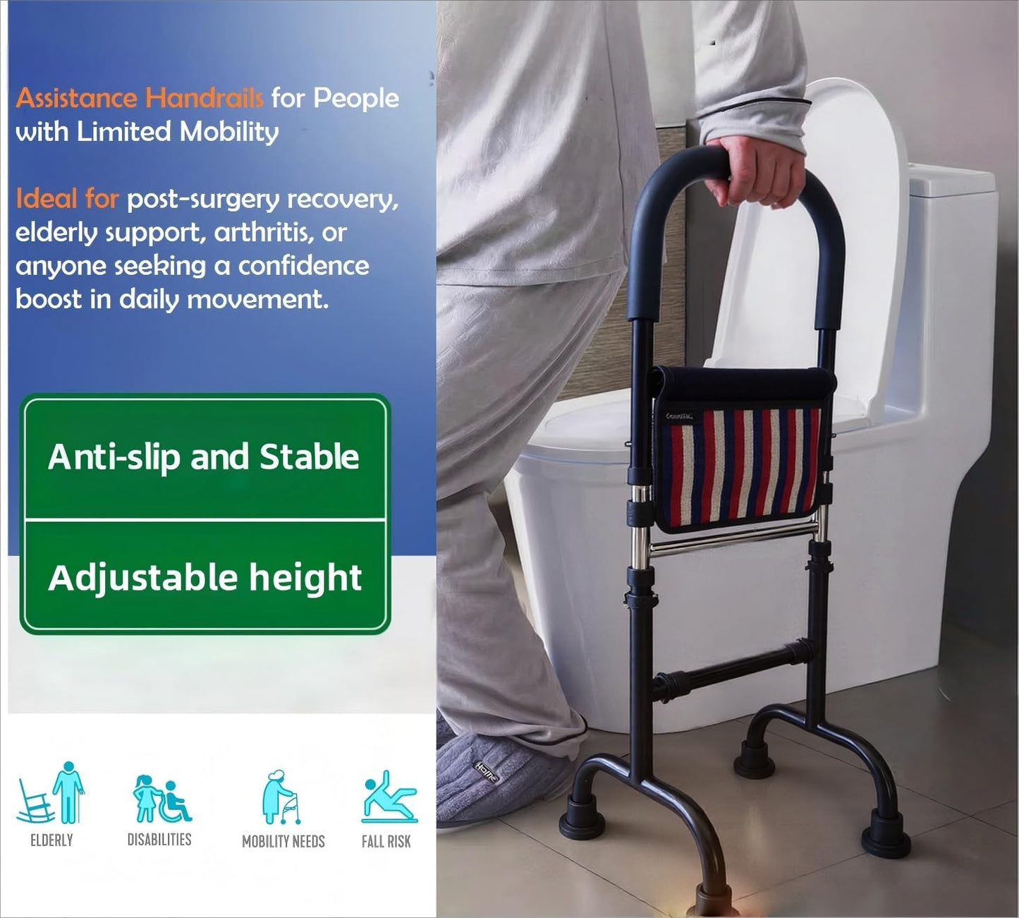 Knee Replacement Recovery Aid; Stand Assist Aid for Elderly; Couch Toilet Assist Rails; Quad Canes Mobility Aids for Short Indoor Movements; Height Adjustable; Weight 5lbs Bear 350lbs