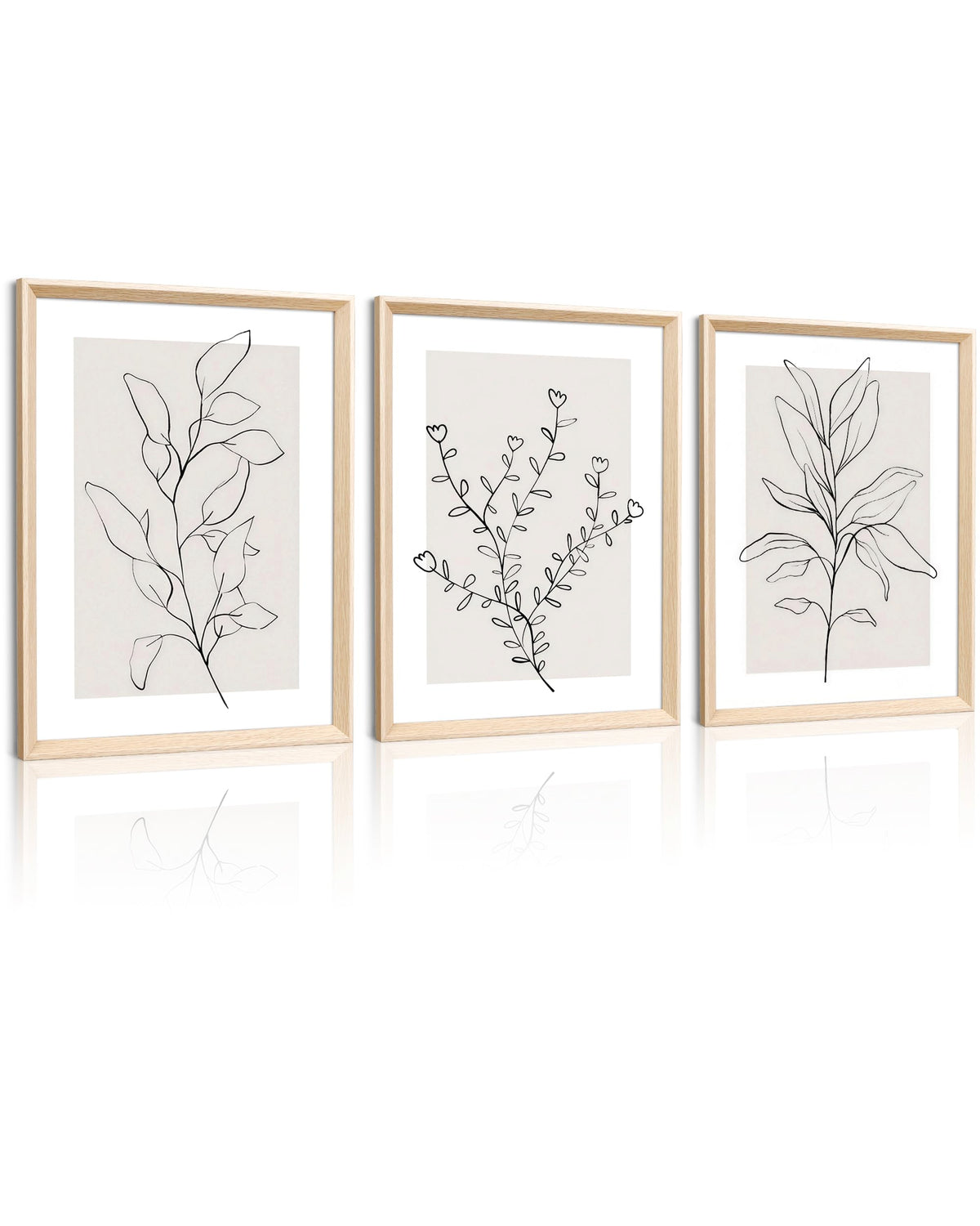 HesenDot 12x16in Botanical High Framed Wall Art Set of 3, Minimalist Line Drawing Plant Canvas Prints, Neutral Modern Nature Wall Decor for Living Room Bedroom Bathroom Office