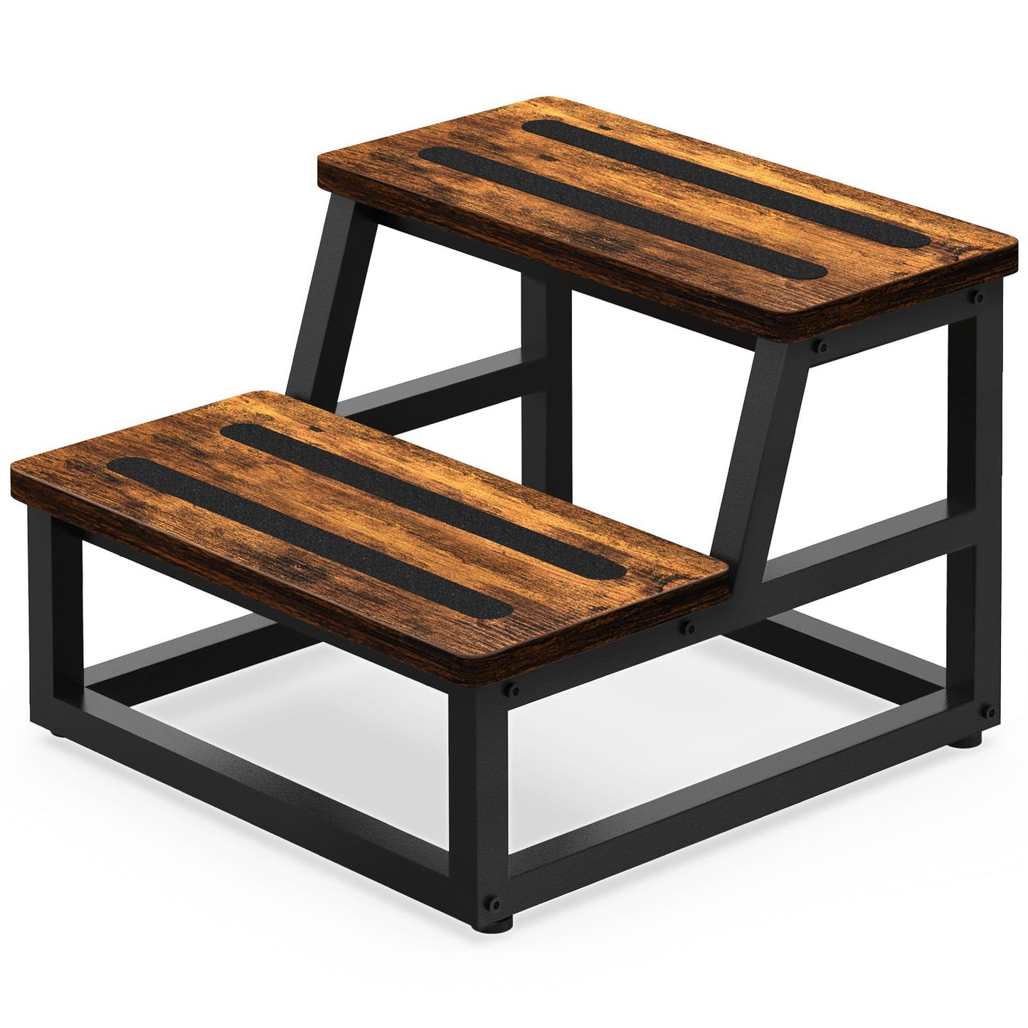 Step Stool, NomNest 2 Step Wooden Ladder Metal Foot Stool Wide Kitchen Stool Helper for Toddler Adults Seniors, Ladder Chair for Home Bedside Bathroom Sink Potty