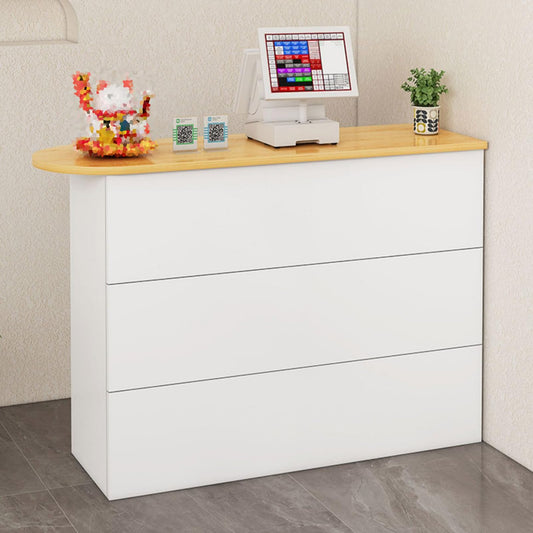 Reception Desk Counter Table, Modern front desk Small Retail Counter Checkout Wood Cashier Table office Computer Workstation With Lockable Drawer and Storage Cabinet, for Checkout Salon, Lobby, Stor