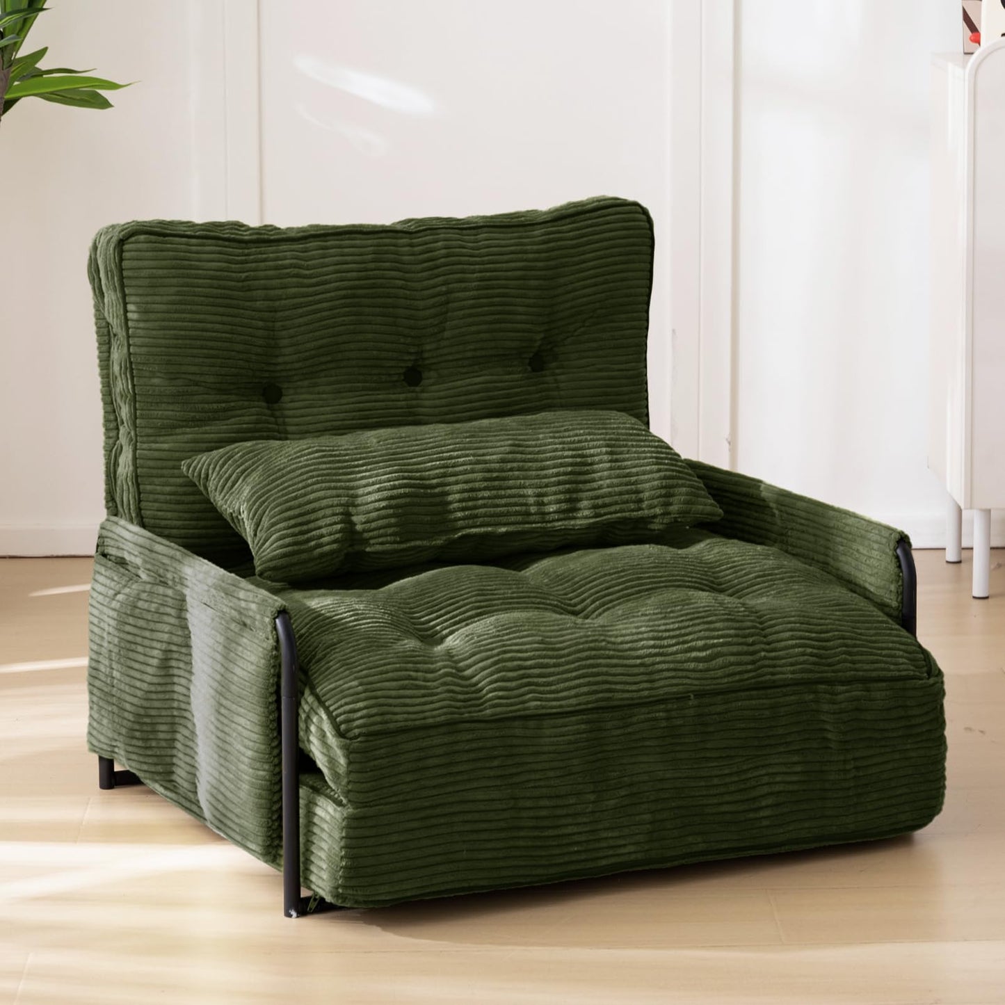 MAXYOYO Adjustable Floor Sofa Couch with Pillow, Multi-Functional Bean Bag Bed, 5-Position Foldable Lazy Sofa Bed with Armrest, Versatile Floor Seating for Reading, Dark Green, Single