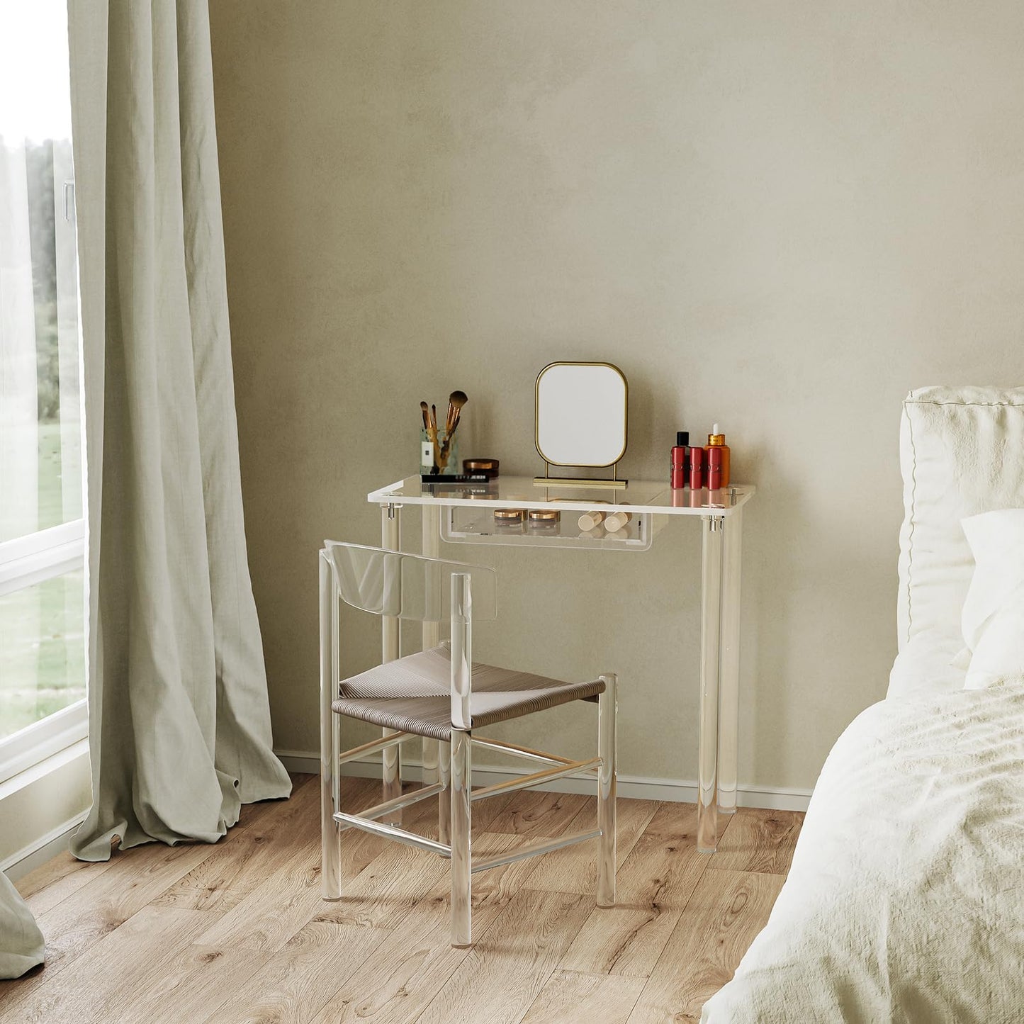 Eglaf Acrylic Makeup Vanity Desk - Clear Vanity Table with Drawer