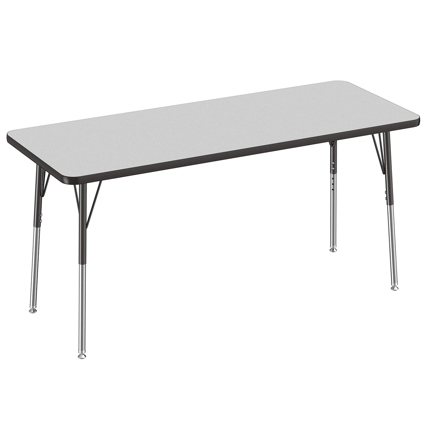 FDP Rectangle Activity School and Office Table (24 x 60 inch), Standard Legs with Swivel Glides, Adjustable Height 19-30 inches - Gray Top and Black Edge