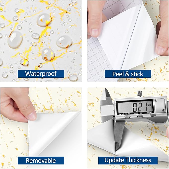 FunStick Modern Gold White Wallpaper Peel and Stick Wallpaper Thick Off White