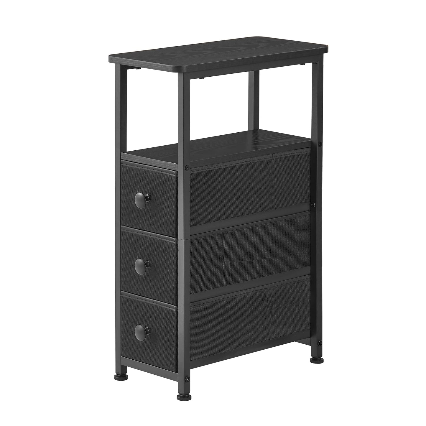 DALEMHOME End Table, Narrow Side Table with 3 Fabric Drawers, Slim Nightstand, Small Bedside Table with Storage, Living Room, Bedroom, Black HKET1300BK