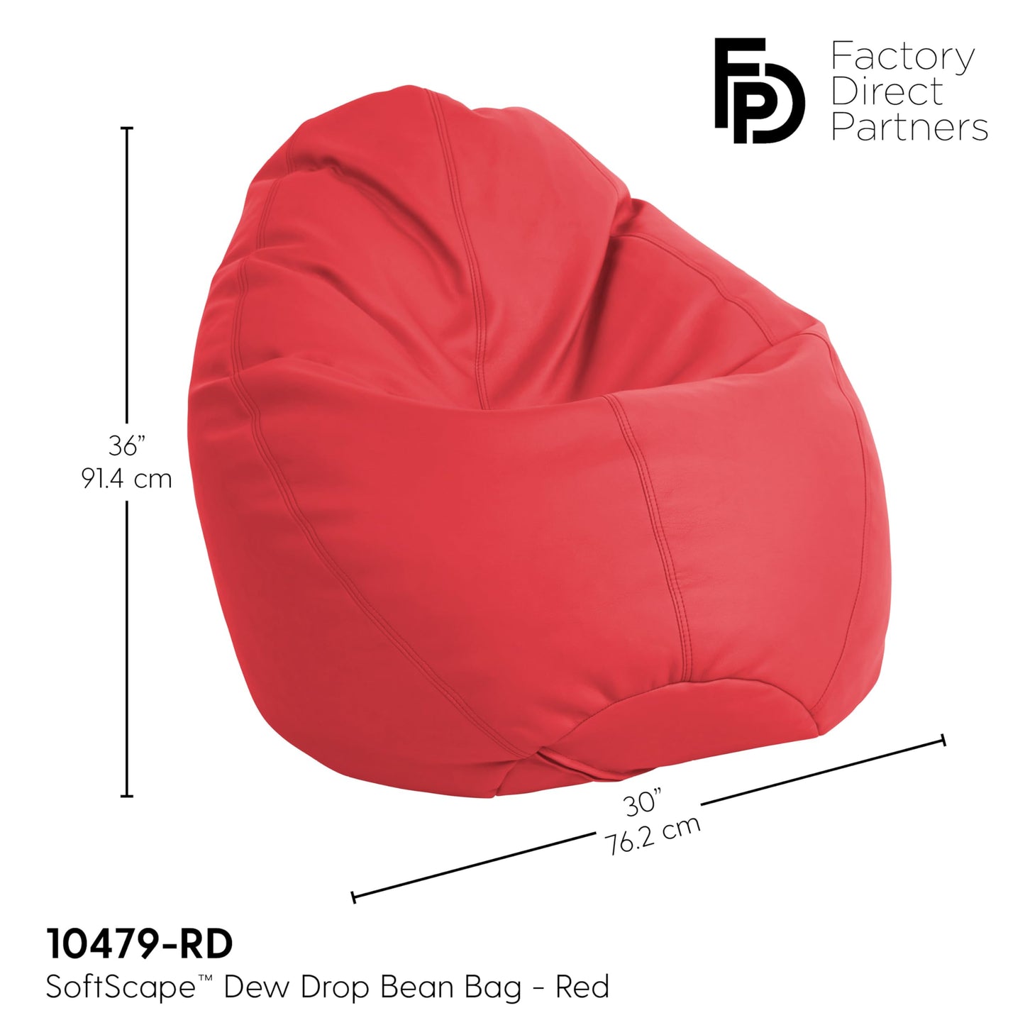 FDP SoftScape Dew Drop Bean Bag Chair with Supportive High-Back Design, For Kids, Teens and Adults, Alternative Seating for Dorms, Schools, Libraries, Daycares or Home - Red