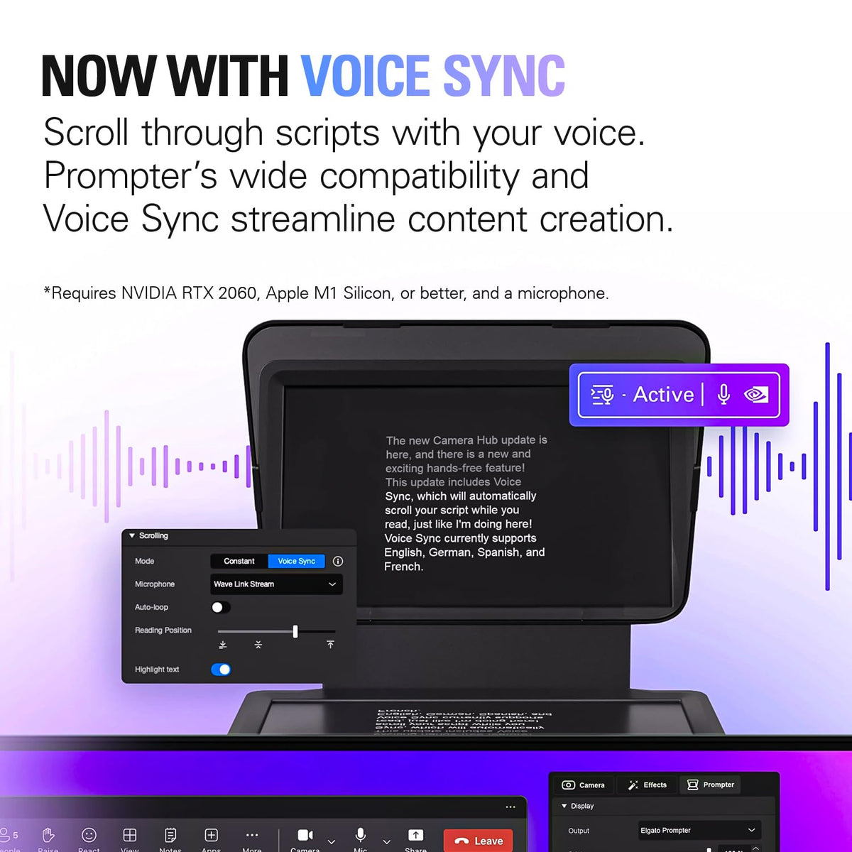 Elgato Prompter â€“ Teleprompter with Built-in Screen for YouTube, Twitch, Zoom and More, 1080 Pixels, Supports DSLR/Webcam/Smartphone, Drag & Drop Monitor Display, Works with Mac/PC & Stream Deck