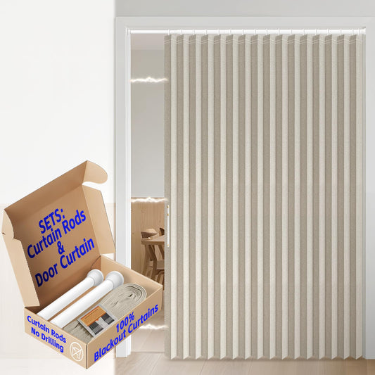 AJAZZ Blackout Accordion Door Curtains with Curtain Rods Included for Door Window Curtains Magnetic Door Curtain for Bedroom, Doorway Curtain Sets (1 Pack, 72 W x 78 L, Cream White)