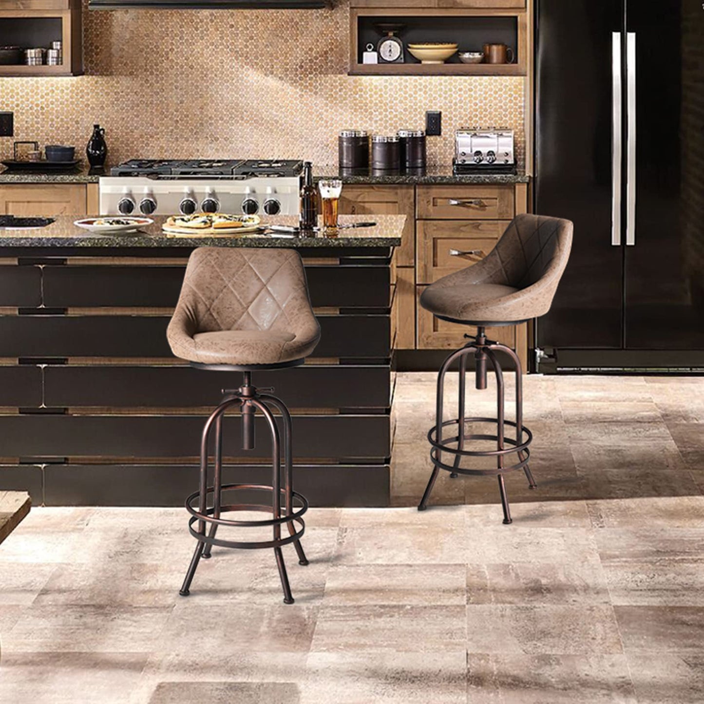 26-32inch Height Adjustable PU Faux Leather Counter Bar Height Stools with Backrest Industrial Pub Chairs for Dinning Room Kitchen Office Coffee House
