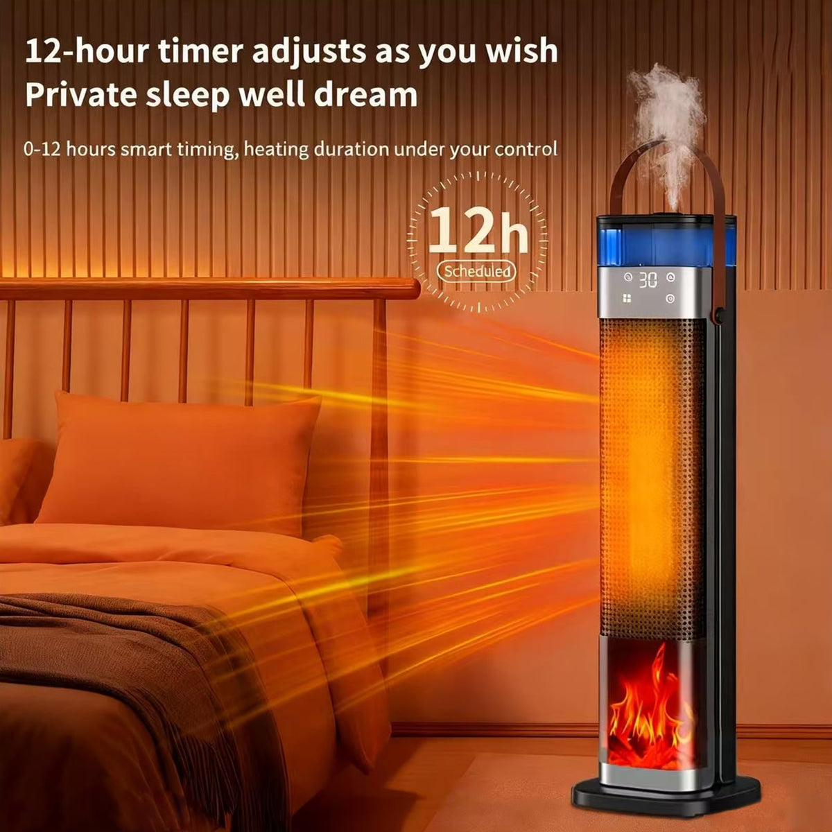 Yighlima Space Heater Indoor, 25" 1500W PTC Ceramic Heater with atomization and humidification function, 3 Modes, 3D Flame, 12H Timer, 45° Oscillating, with Remote, Tower Heater for Office Bedroom