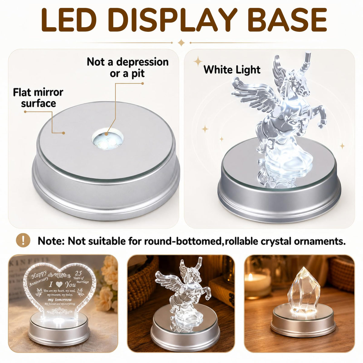 Wettal 20 Pack LED Light Base Wireless White Light Display Stand Silver LED Lighted Base for Glass Art Crystal Art Statue Display Stand Powered by Aaa Batteries Home Party Wedding Christmas Decor