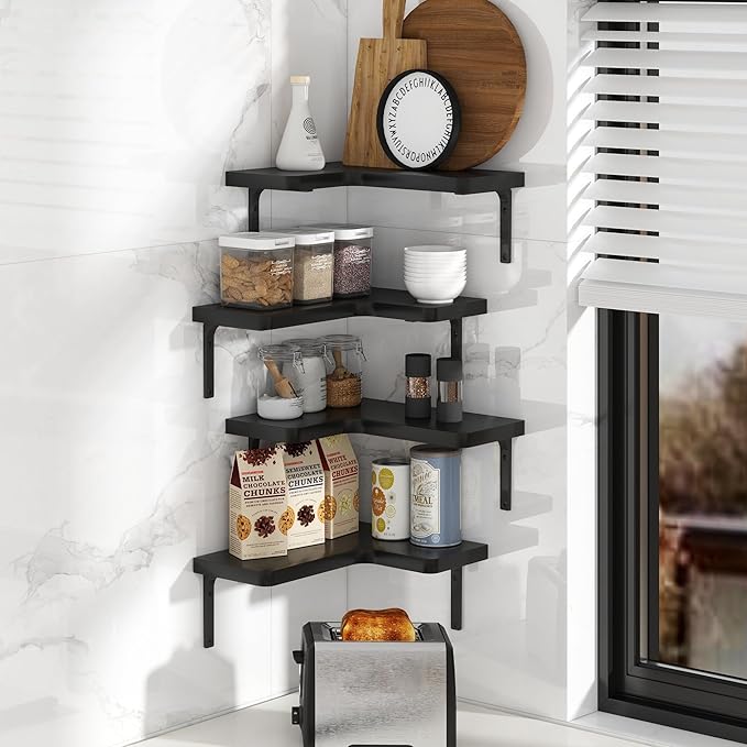 Venusmiles Corner Floating Shelves Set of 4, Wall Mounted L-Shaped Storage