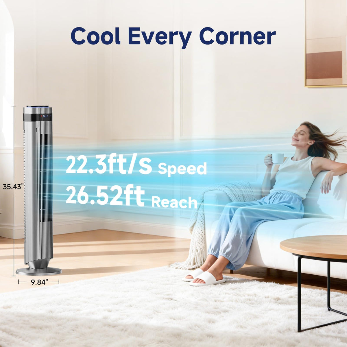 OLIXIS Tower Fan for Bedroom, Floor Standing Fan with Remote, 12H Timer, 5 Speeds, 4 Modes, LED Display, Portable Bladeless Oscillating Cooling Fan for Indoor, Home, Office