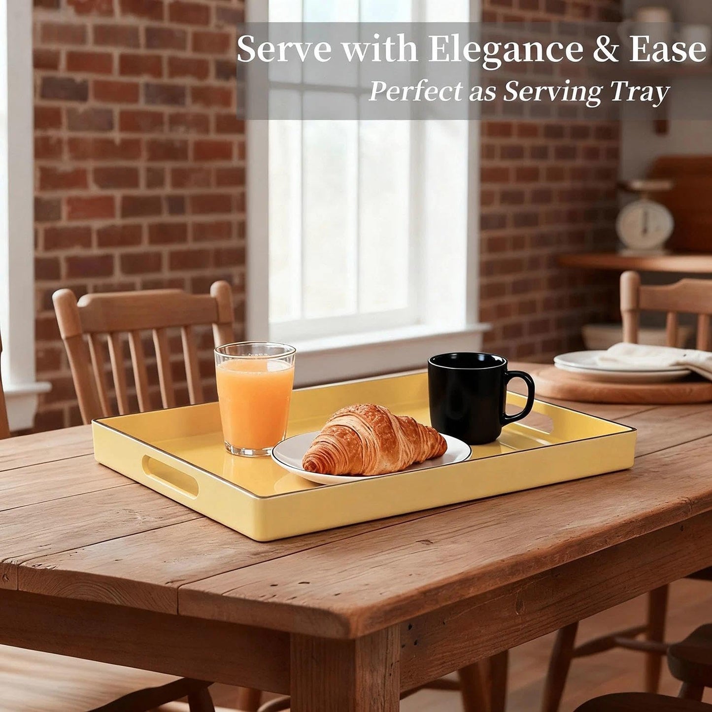 Zosenley Decorative Tray, Rectangular Plastic Tray with Handles, Modern Vanity Tray and Serving Tray for Bathroom, Kitchen, Ottoman and Coffee Table, 15.6” x 10.2” (Light Yellow)