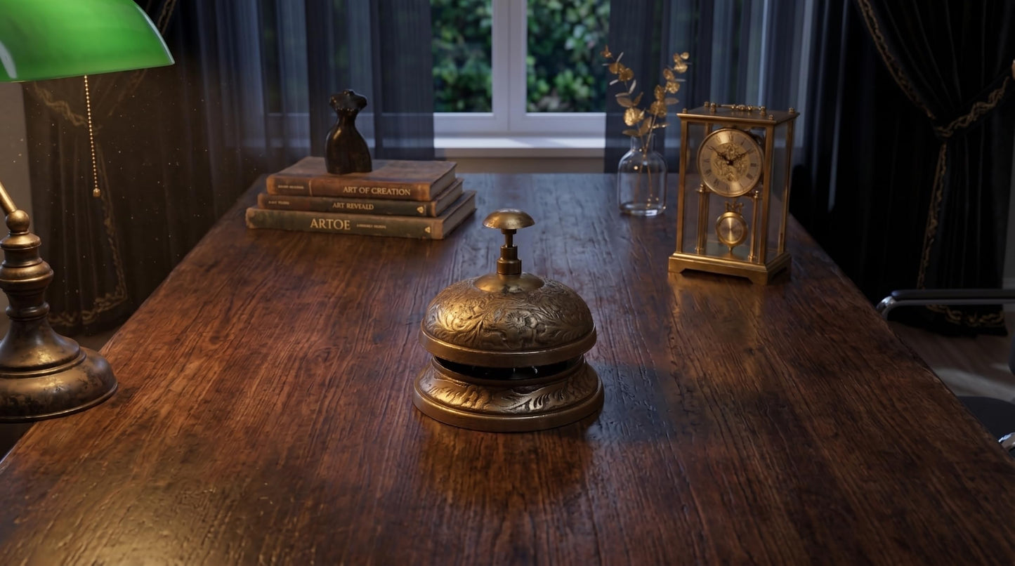 Antique Brass Desktop Bell – Vintage Style Service Desk Bell – Classic Counter Call Bell for Reception, Hotel, Office, Restaurant