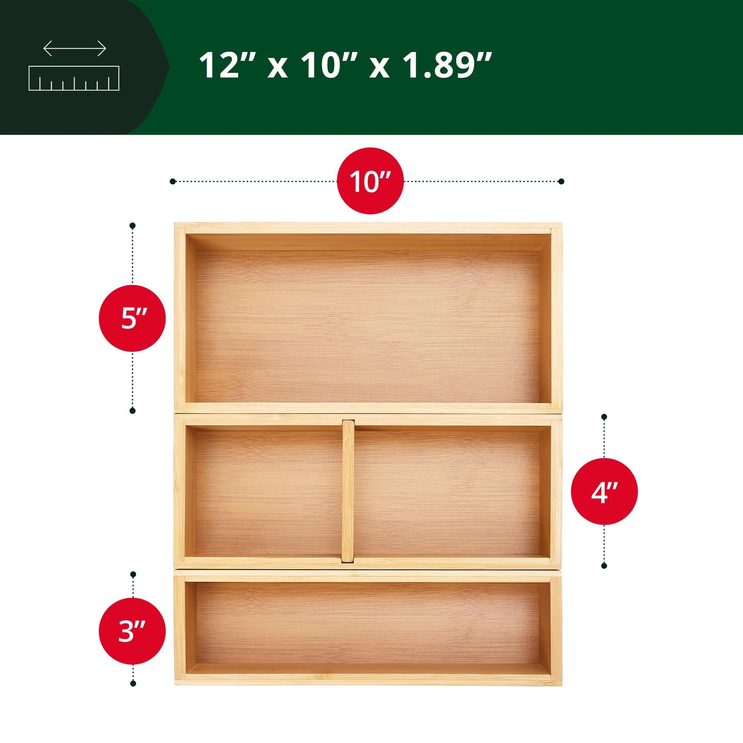 ROYAL CRAFT WOOD Luxury Bamboo Drawer Organizer Storage Box, Bin Set - Multi-Use Drawer Organizer for Kitchen, Bathroom, Office Desk, Makeup, Jewelry (3 Boxes)
