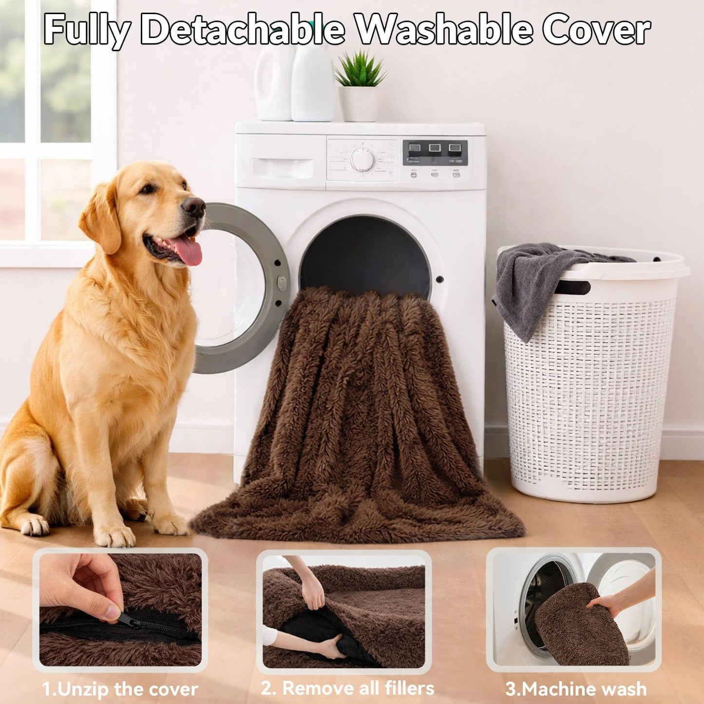 71"x44"x12.5" Human Dog Bed for Adult Faux Fur Washable Human Dog Bed Portable Handle, Egg Orthopedic Foam Human Bed Extra Large Brown