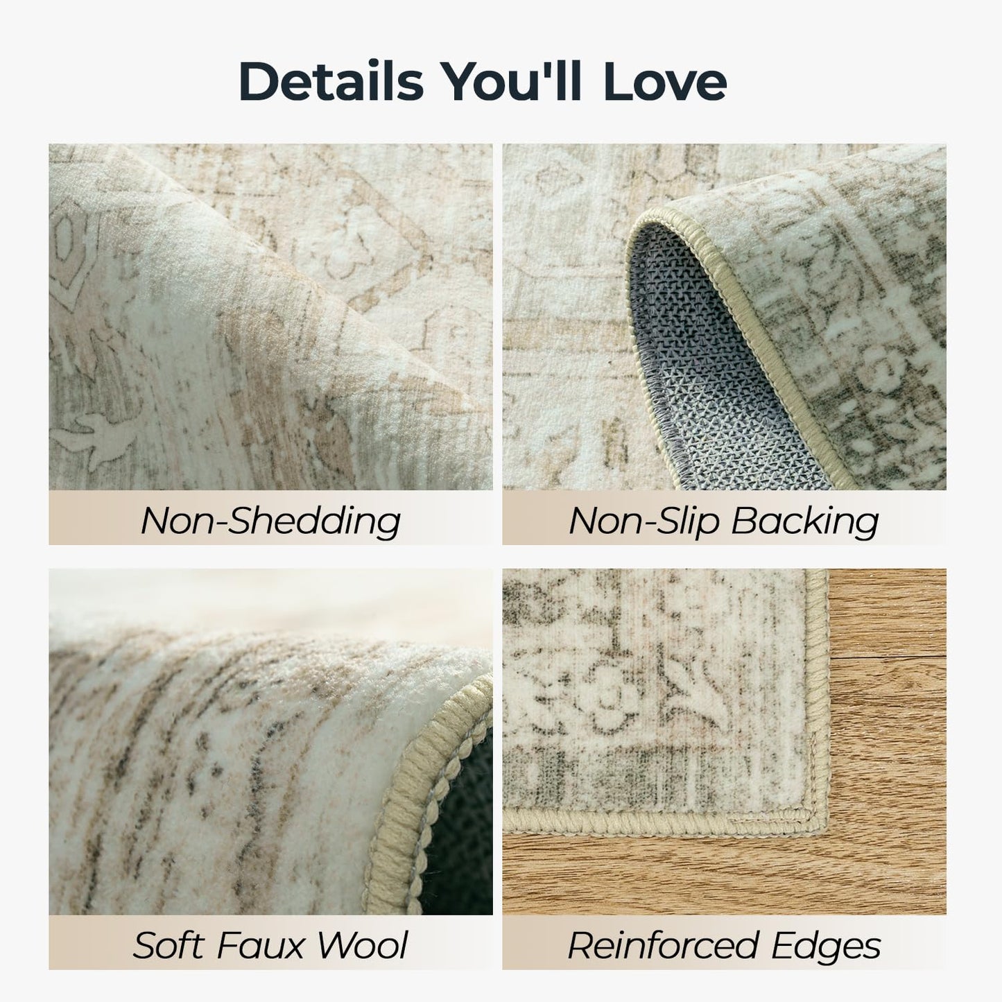 Carpelux Washable Large Area Rugs 8x10 for Living Room Bedroom Dining Room, Luxury Cozy Neutral Retro Distressed Stain Resistant Beige Rug, Soft Faux Wool Non Slip Indoor Foldable Carpets
