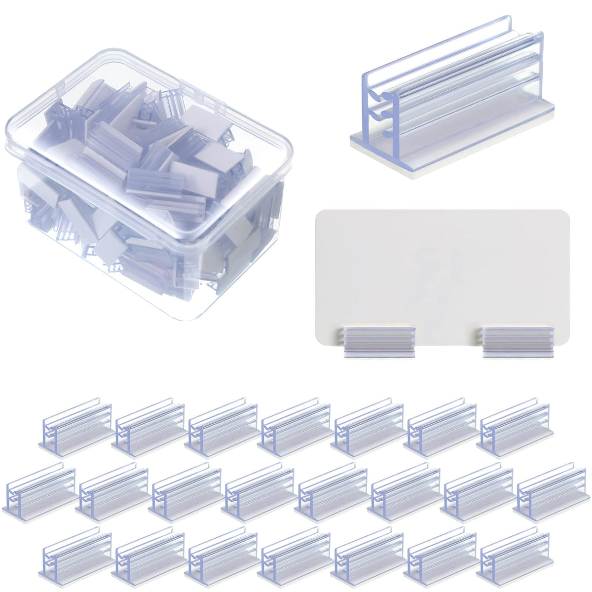 200 Pcs Self Adhesive Sneeze Guard Holder Acrylic Panels Name Tag Holders for Desks Ticket Sign Adhesive Clips for Cards Photos 1 x 0.5 x 0.5''