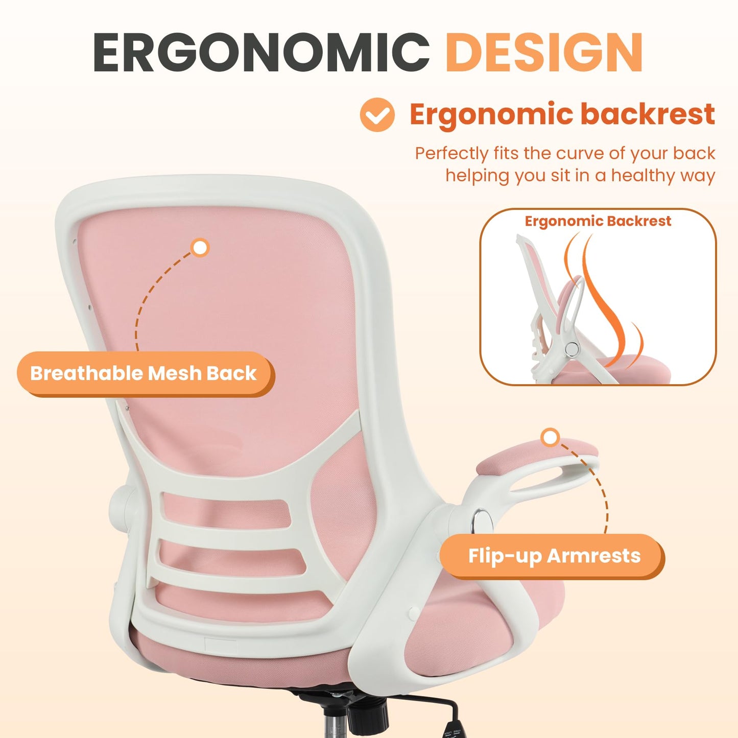 HYLONE Drafting Chair Tall Office, Ergonomic Standing Desk Stool Adjustable Big and Tall Drafting Office Chair with Flip-Up Armrests, Mesh, Pink