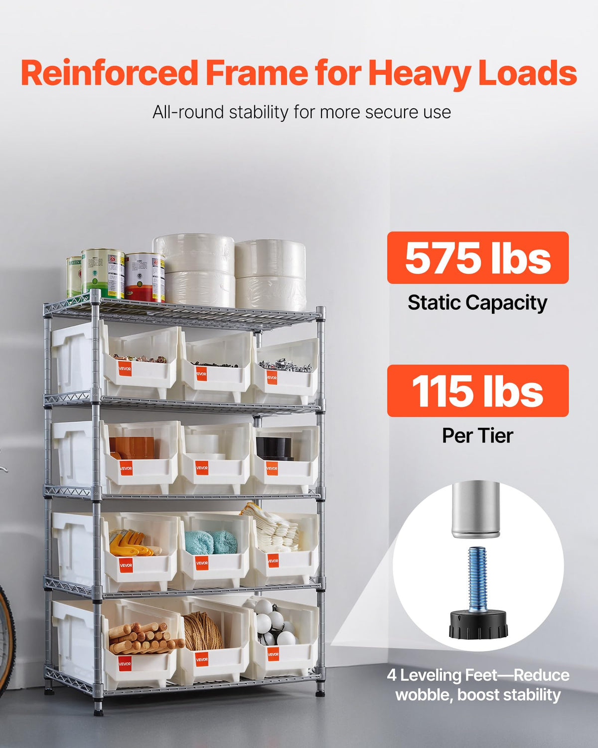 VEVOR 5-Tier Rolling Bin Storage Rack, 12 Organizer Bins, Bin Rack Storage Steel Wire Shelving System with Wheels, Mobile Tool Organizer for Garage, Warehouse, Office, Restaurant, Classroom, Kitchen