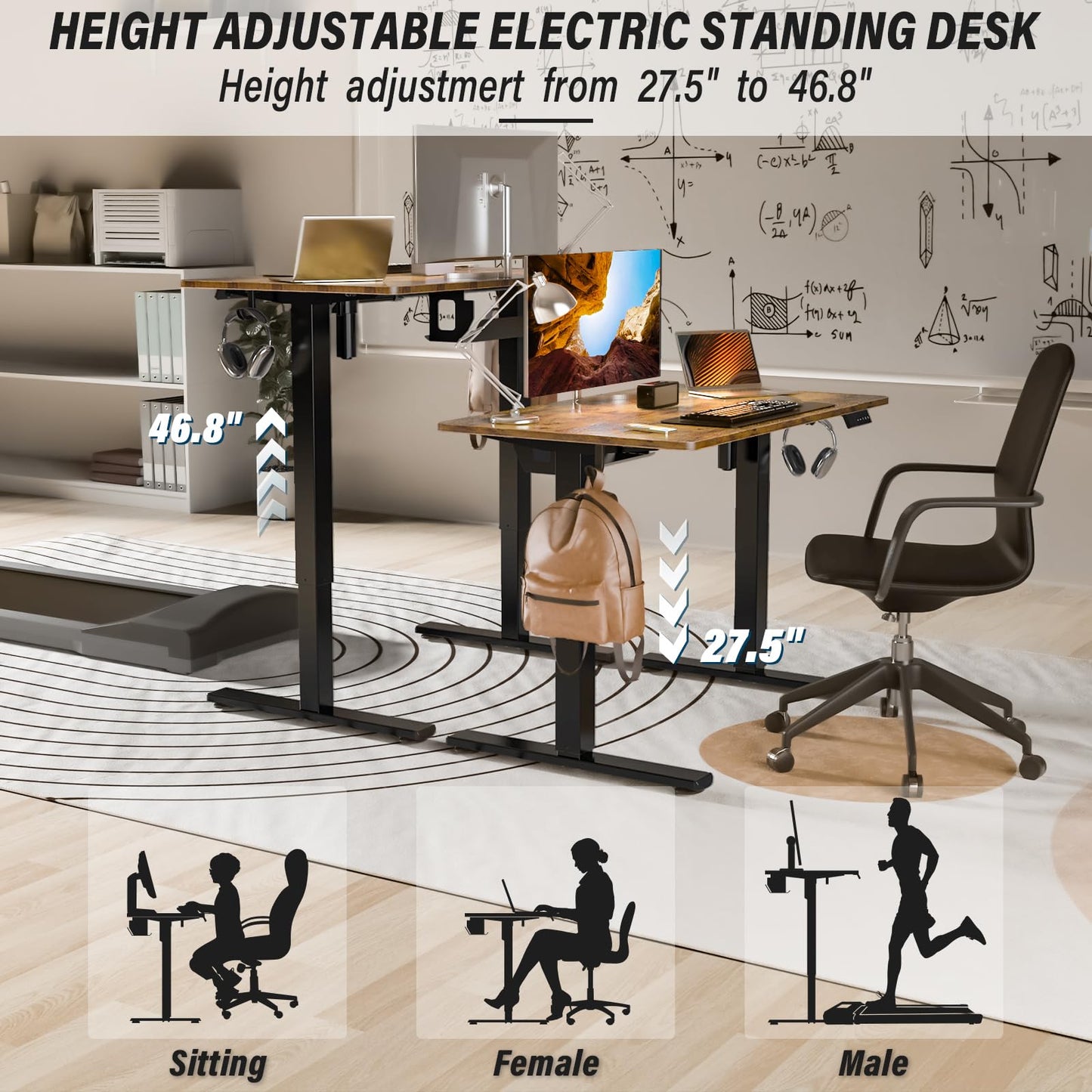 Kingant Standing Desk Height Adjustable Small Electric Stand Up Desks [40 x 20 Inch] - Ergonomic Sit Stand Desk Rising Desks for Home Office Computer Desk Stand Desk Workstation with Cable Management