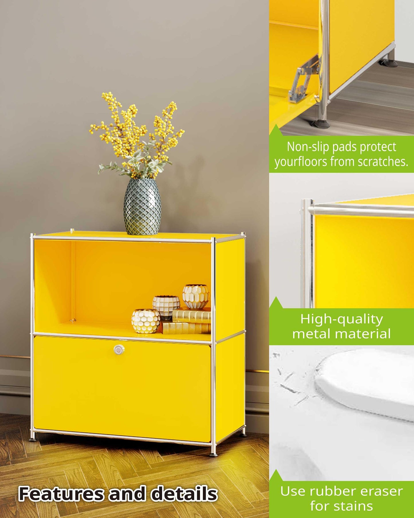 Simplink 32.5-Inch Flip-Top Storage Cabinet with Detachable Wheels, Metal Side Table and Small Sideboard Cabinet for Living Room, Bedroom, Office, Orange