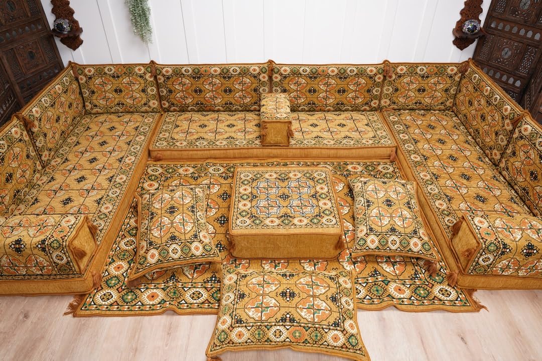 arabicsofa U Shaped Arabic Floor Seating – Handmade Majlis Set– Bohemian Style Sofa