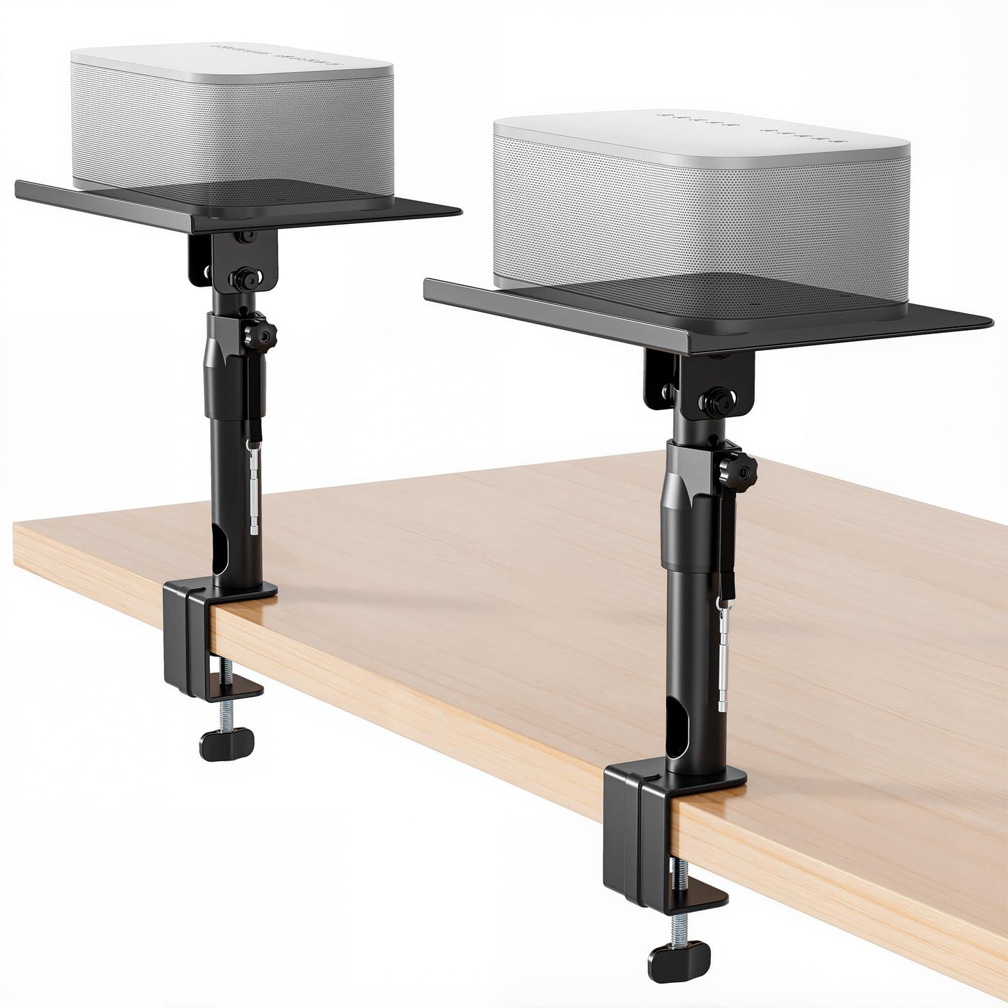 Adjustable Clamp-on Speaker Stand Pair, Height Tilt Swivel Adjustable Desktop Speaker Mounts, Heavy Duty Universal Monitor Speaker Stands for Home Office Studio Bookshelf Speakers,Black