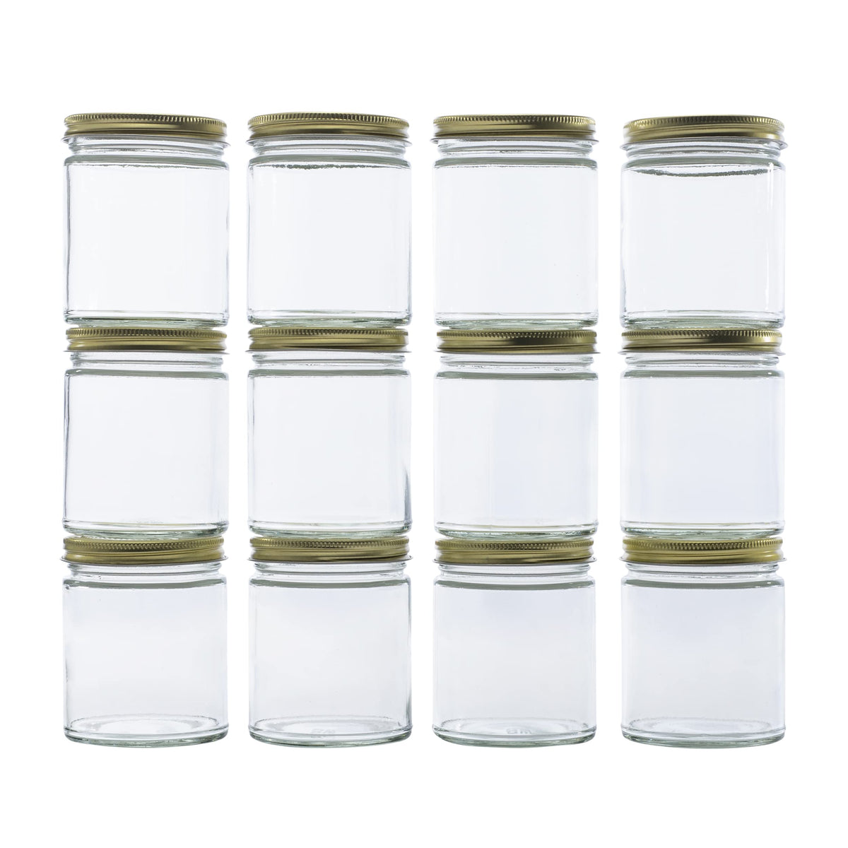 North Mountain Supply 9 Ounce Clear Glass Straight Sided Mason Canning Jars- With 70mm Gold Metal Lids - Case of 12