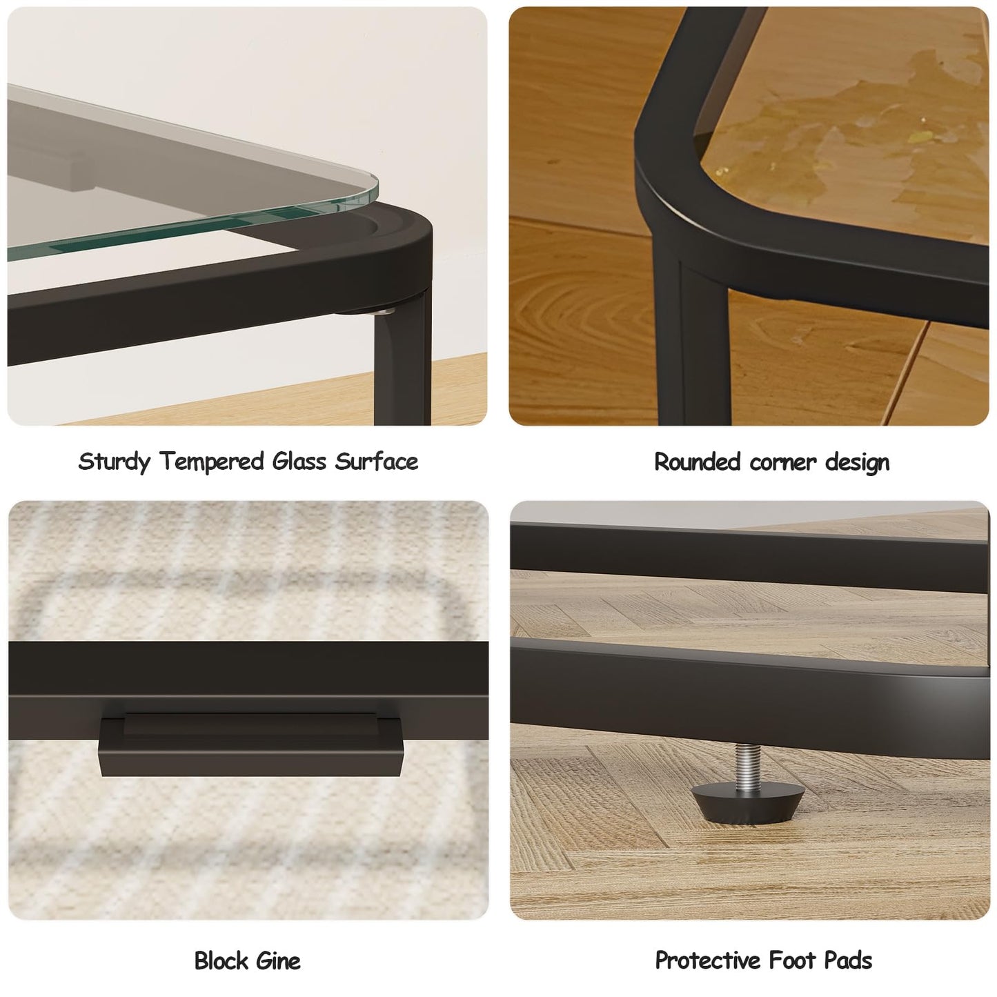 Garden 4 you Glass Side Table, Rectangle End Table with Metal Frame, Modern Bedside Table for Office, Bedroom, Living Room, Study, Small Spaces, Easy Assembly, 15.75 * 11.81 * 20.87 Inches, Black