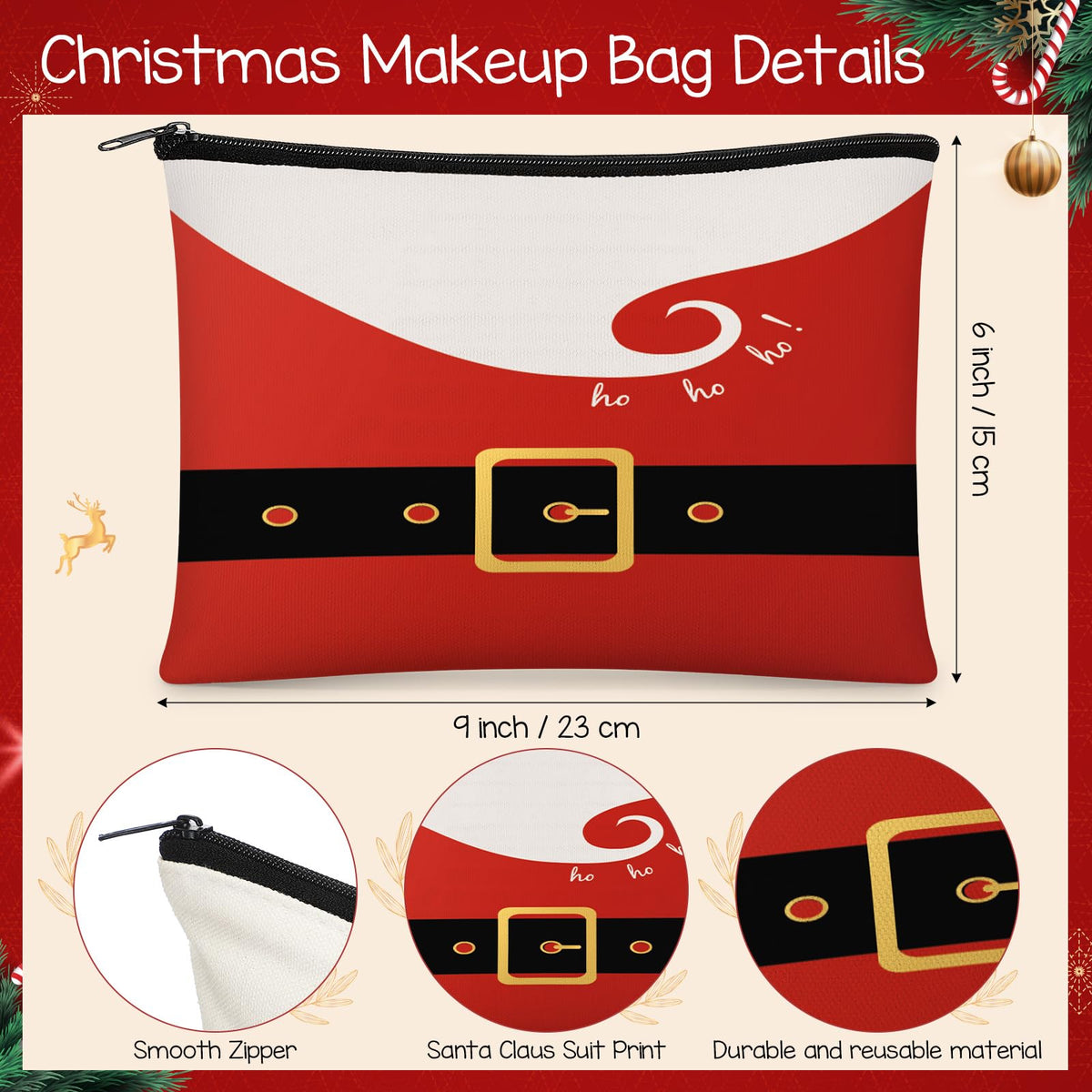 Shinylin 20 Pcs Christmas Makeup Bags Bulk for Women Christmas Cosmetic Bags Santa Claus Suit Print Cosmetic Pouch Travel Toiletry Organizer Holiday Gifts for Family Friends Xmas Party Accessories