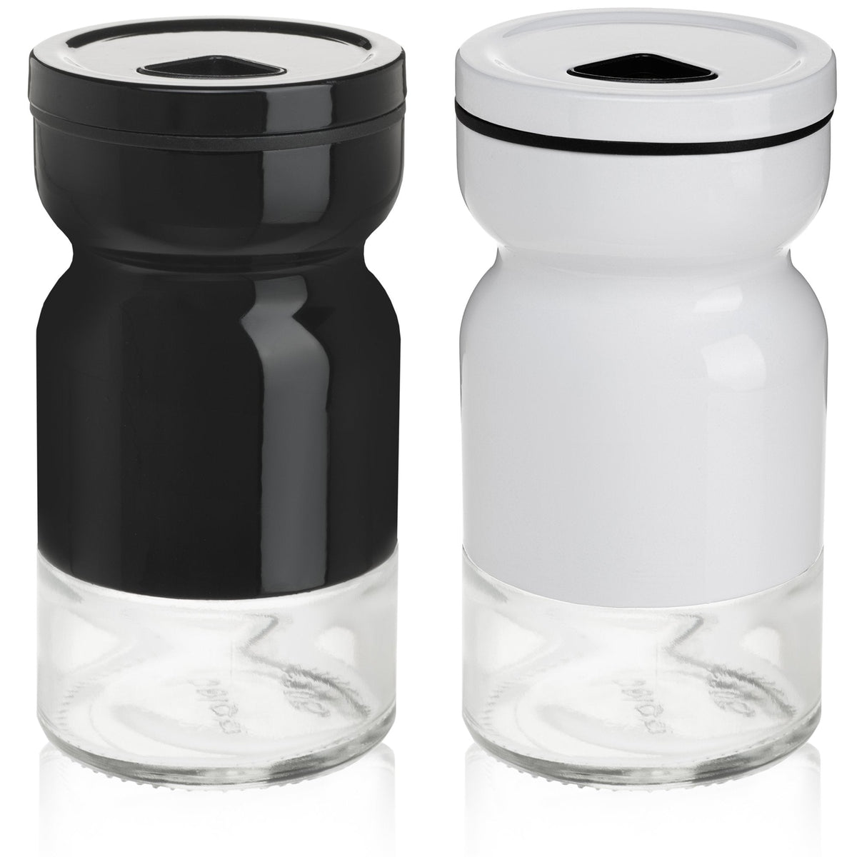Salt and Pepper Shakers Set with Adjustable Pour Holes by CHEFVANTAGE - Black and White