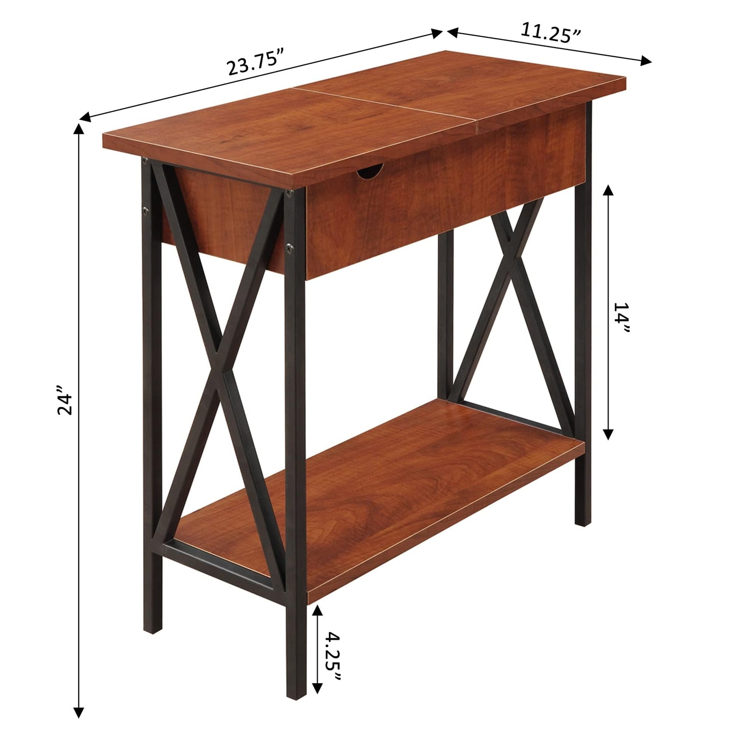 Convenience Concepts Tucson Electric Flip Top Table in Cherry Wood and Black Metal Frame