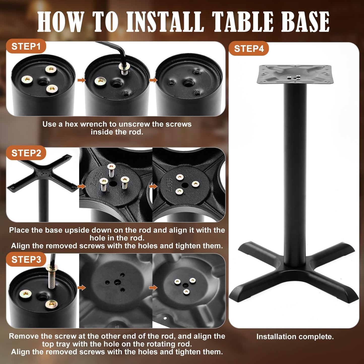 Leinuosen 2 Pack Heavy Duty Restaurant Table Base, 22" x 22" Cast Iron X-Base with 3" Dia. Dining Height Column, 28" Tall Pedestal Table Legs, 500 Lbs Capacity, for Restaurant Cafe Dining Tables