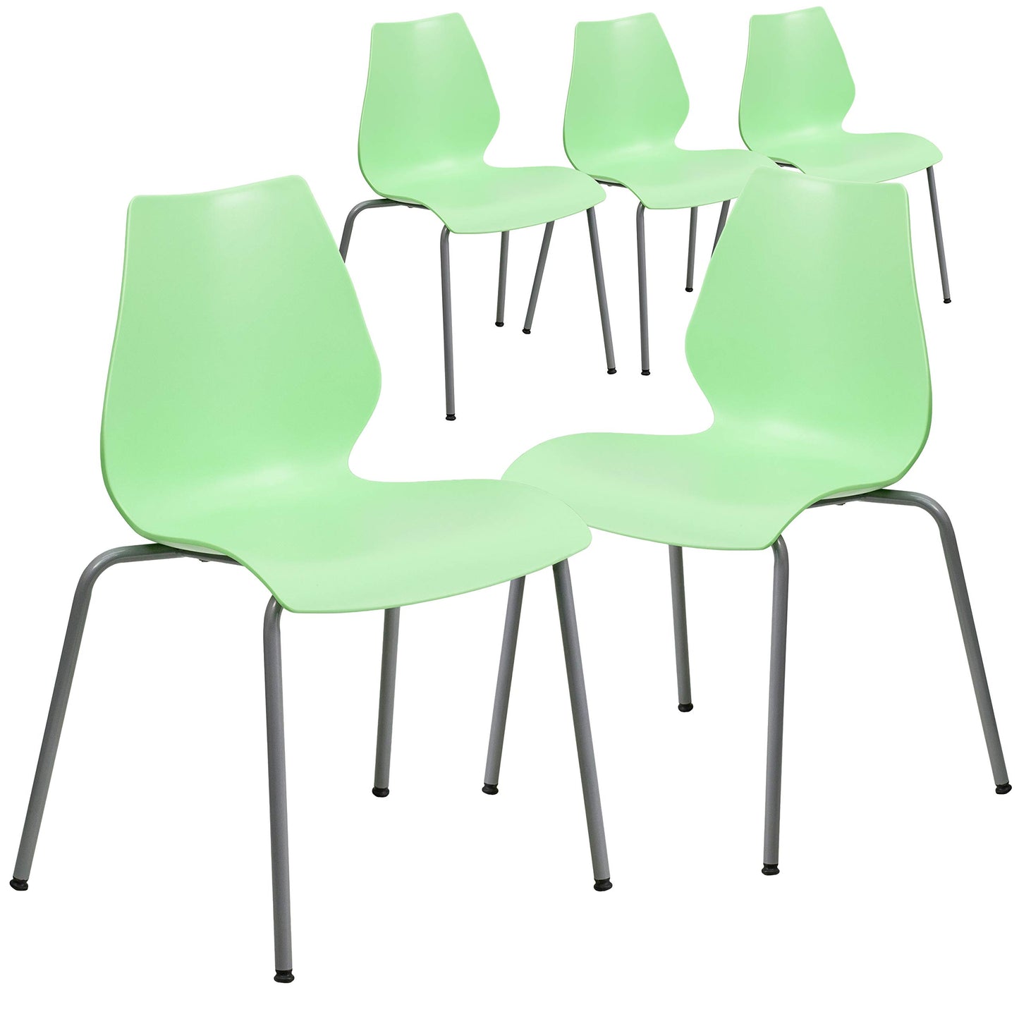Flash Furniture 5 Pack HERCULES Series 770 lb. Capacity Green Stack Chair with Lumbar Support and Silver Frame